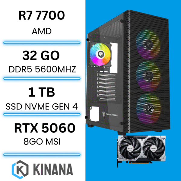 PC Gamer KINANA Ryzen 7 7700 /32 GB/1TB SSD/RTX 5060 8GB